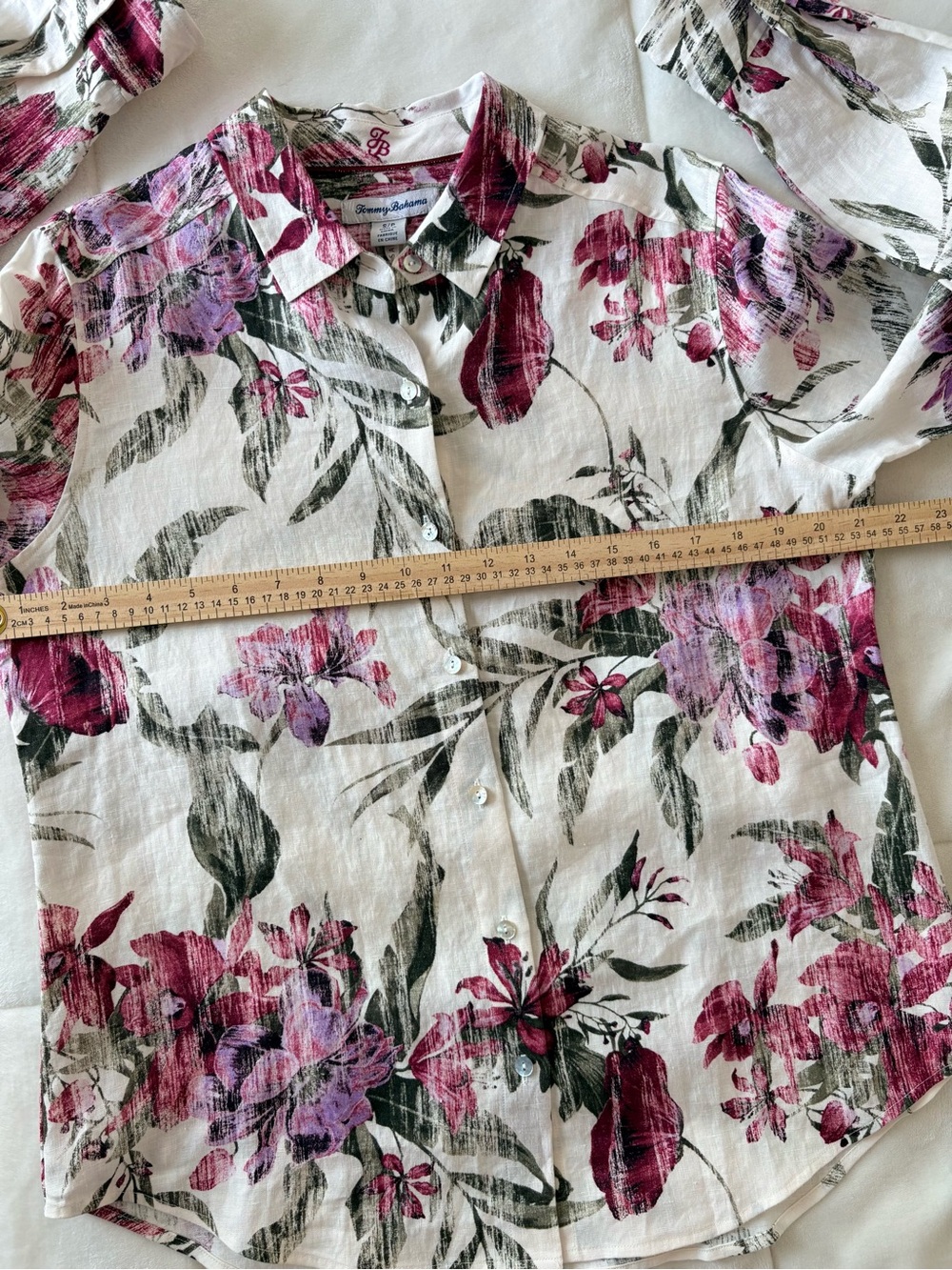 Tommy Bahama 100% Linen Floral button Women’s Small Tropical Coastal Blouse NWT - Picture 5 of 9